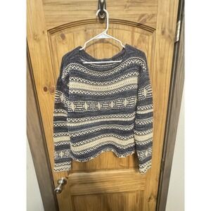 Lauren Ralph Lauren Chunky Knit Sweater Indigo Multi Stripe Pullover Size M Cozy